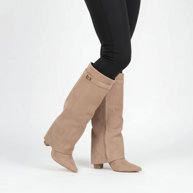 Nena Women's Knee High Boots | Wide Flare Top, Block Heel