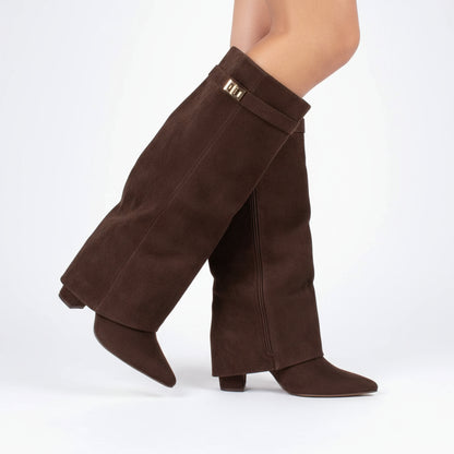 Nena Women's Knee High Boots | Wide Flare Top, Block Heel
