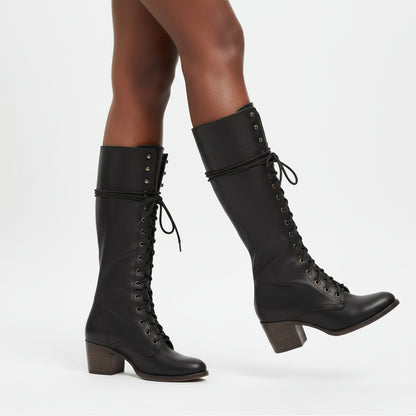 Sero Women's Knee High Boots | Lace-Up Front, Chunky Heel