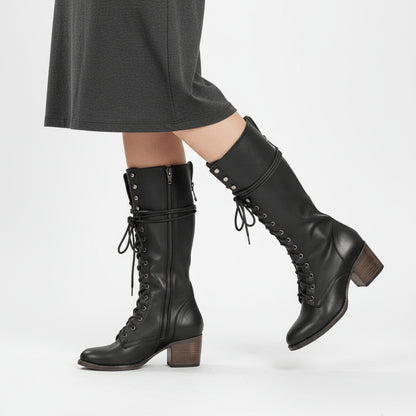 Sero Women's Knee High Boots | Lace-Up Front, Chunky Heel