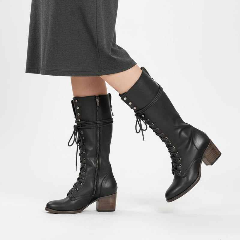 Sero Women's Knee High Boots | Lace-Up Front, Chunky Heel