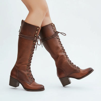 Sero Women's Knee High Boots | Lace-Up Front, Chunky Heel