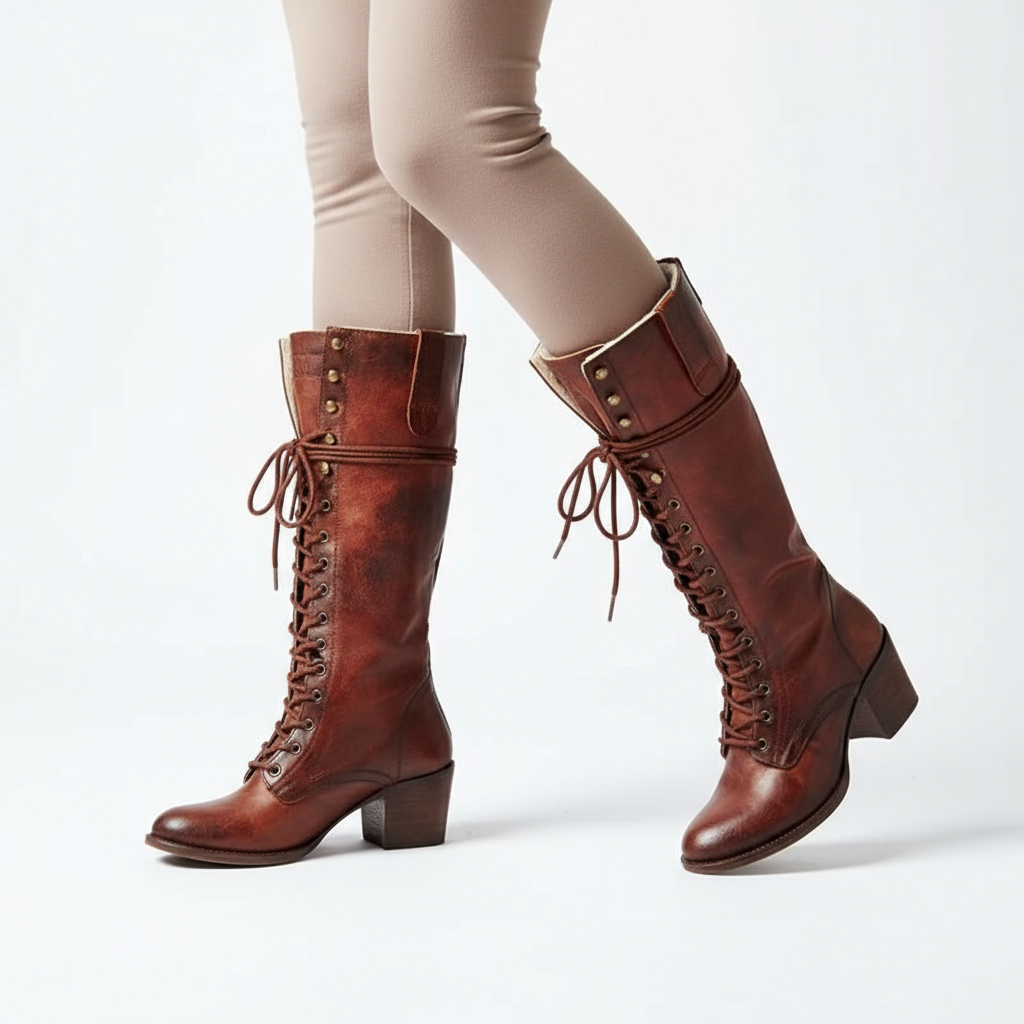 Sero Women's Knee High Boots | Lace-Up Front, Chunky Heel