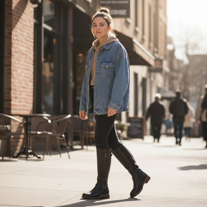 Kara Women's Knee High Boots | Stylish Synthetic Leather, Low Block Heel