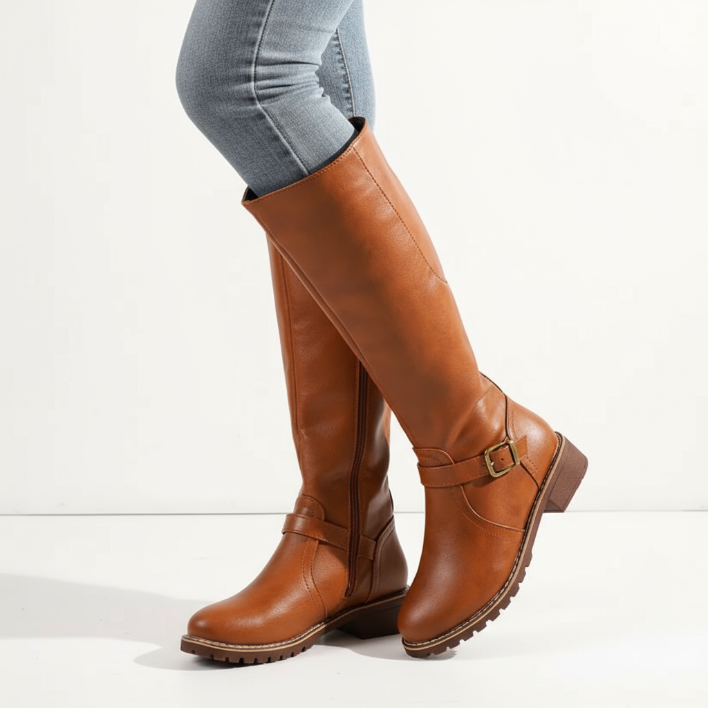 Kara Women's Knee High Boots | Stylish Synthetic Leather, Low Block Heel