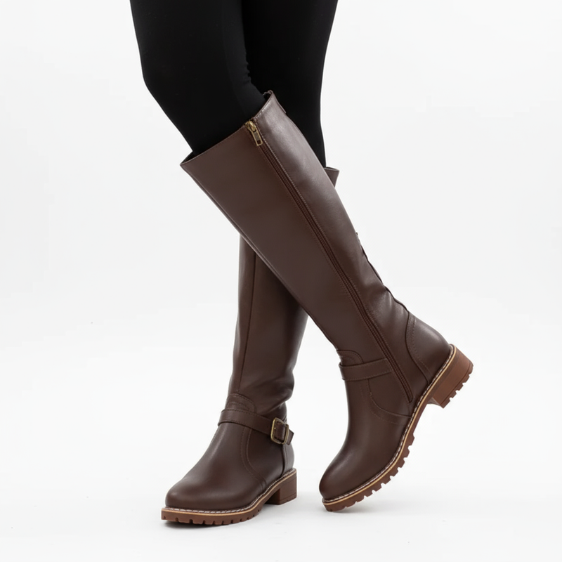 Kara Women's Knee High Boots | Stylish Synthetic Leather, Low Block Heel