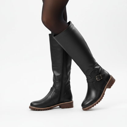 Kara Women's Knee High Boots | Stylish Synthetic Leather, Low Block Heel