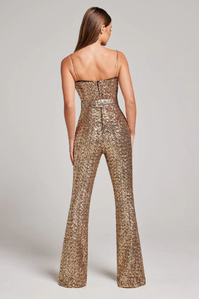 Luna Women's Sequin Jumpsuit | Flared Trousers, Underwire Bustier 4