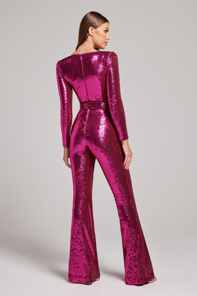 Mara Women's Sequin Jumpsuit | Elegant Design, Fitted with Flared Trousers 1
