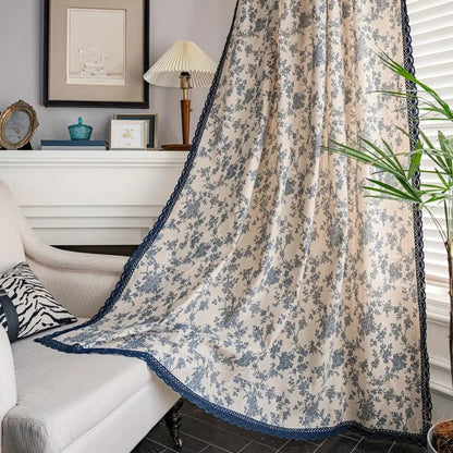 Maribelle Floral Lace-Trimmed Curtain | Vintage Print, Breathable
