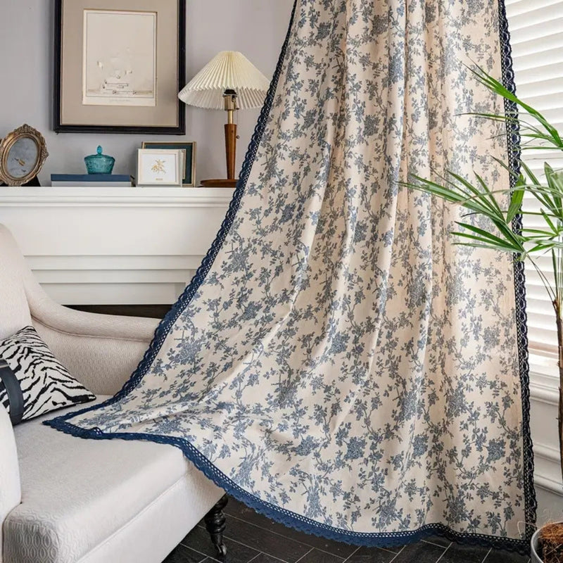 Maribelle Floral Lace-Trimmed Curtain | Vintage Print, Breathable