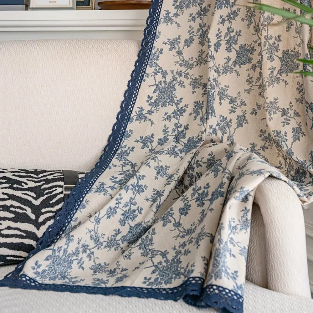 Maribelle Floral Lace-Trimmed Curtain | Vintage Print, Breathable