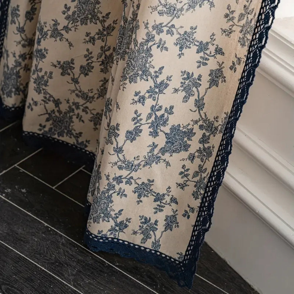 Maribelle Floral Lace-Trimmed Curtain | Vintage Print, Breathable