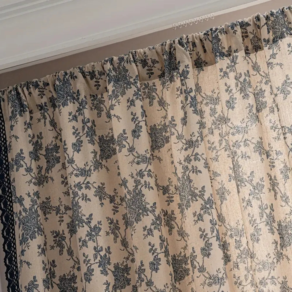 Maribelle Floral Lace-Trimmed Curtain | Vintage Print, Breathable