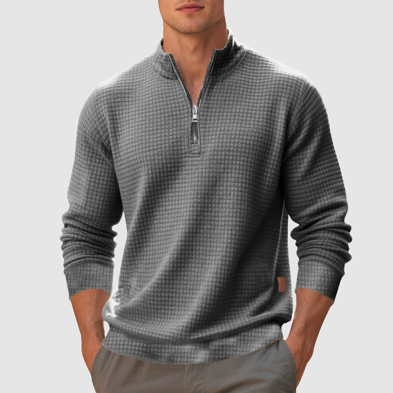 Caleb Men's Sweater | Stand Collar, Zip