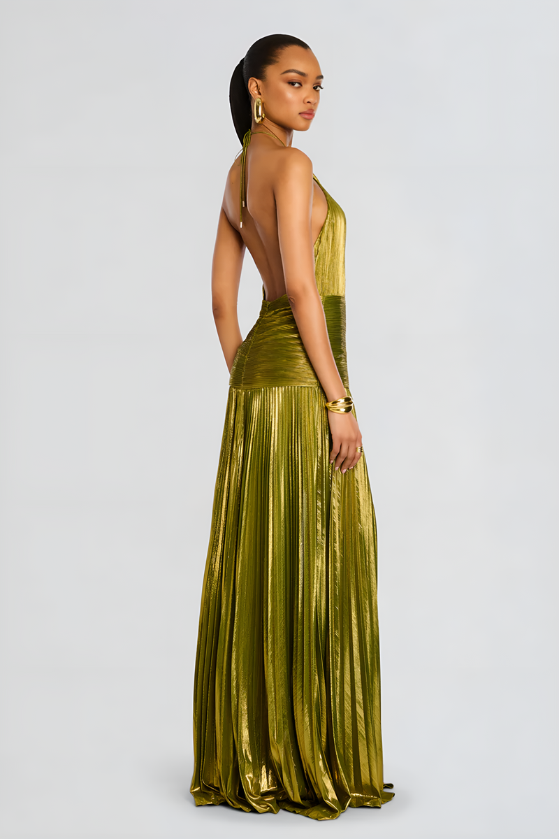 Rhea Women's Pleated Maxi Dress - fabric and finish detail