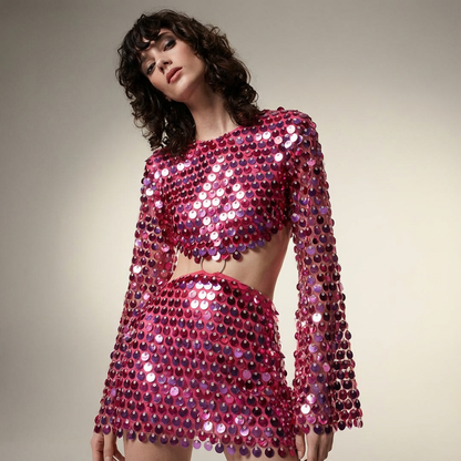 Mira Women's Cocktail Dress | Mirror-Embellished, Open Back