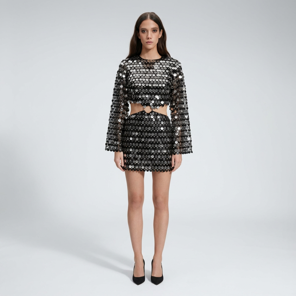 Mira Women's Cocktail Dress | Mirror-Embellished, Open Back