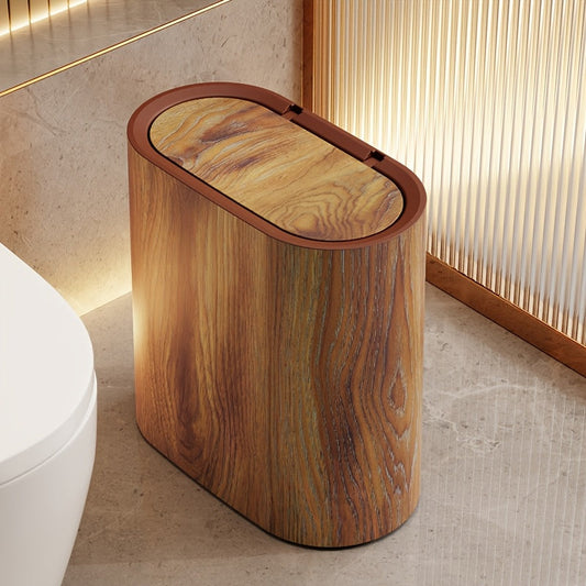 Modern Marble Pattern Trash Can with Lid – Stylish Oval Kitchen and Bathroom Garbage Bin 0