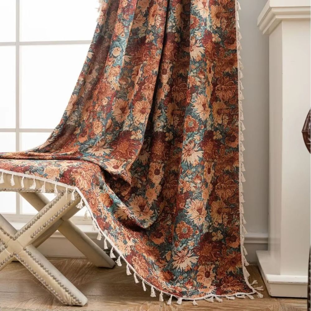 Noveau Ditsy Floral Tassel Curtain | Vintage French, Light-Softening
