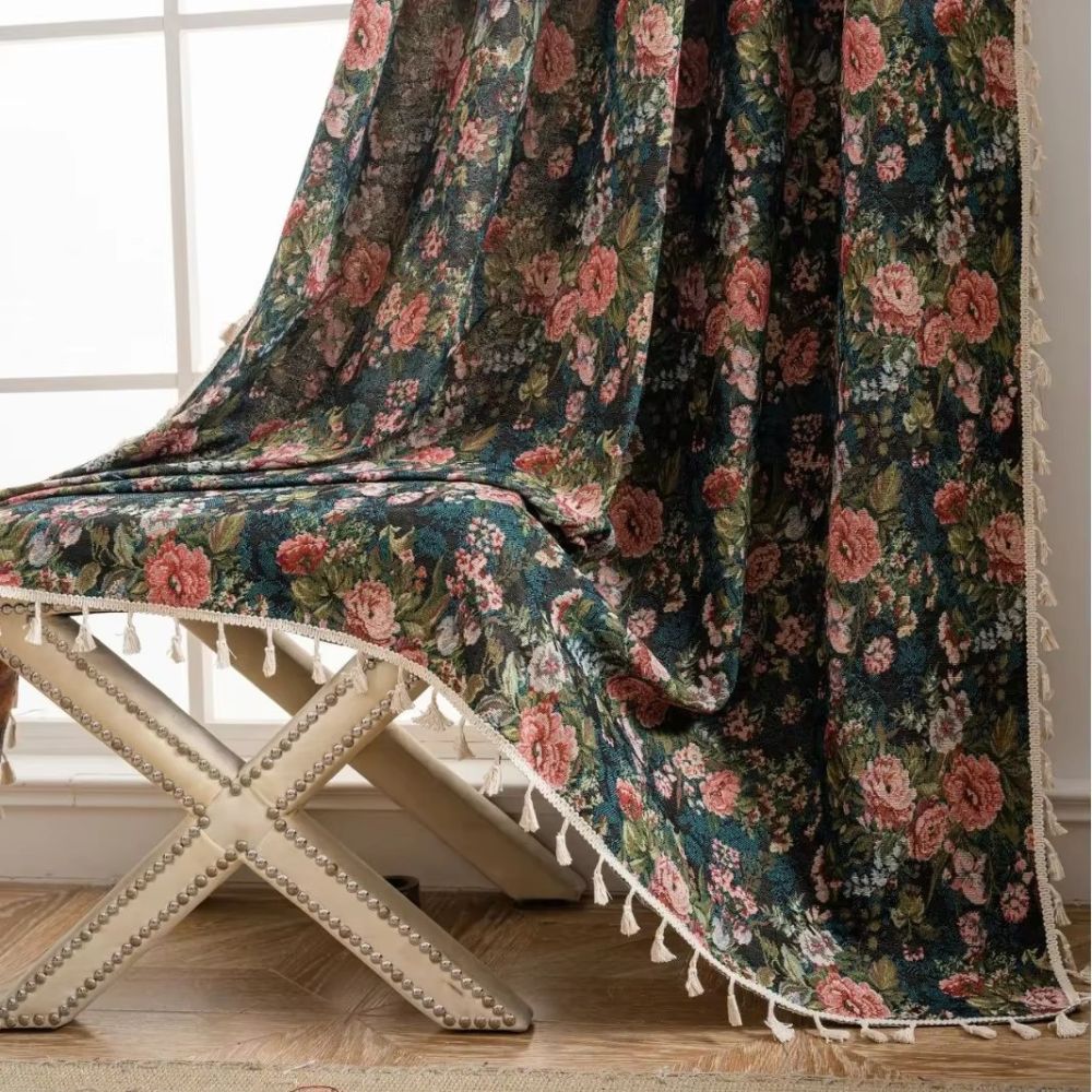 Noveau Ditsy Floral Tassel Curtain | Vintage French, Light-Softening