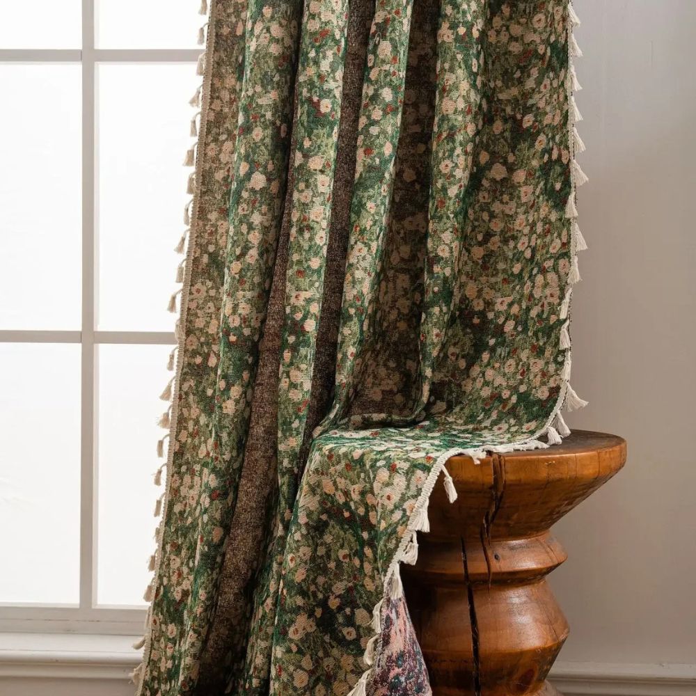 Noveau Ditsy Floral Tassel Curtain | Vintage French, Light-Softening