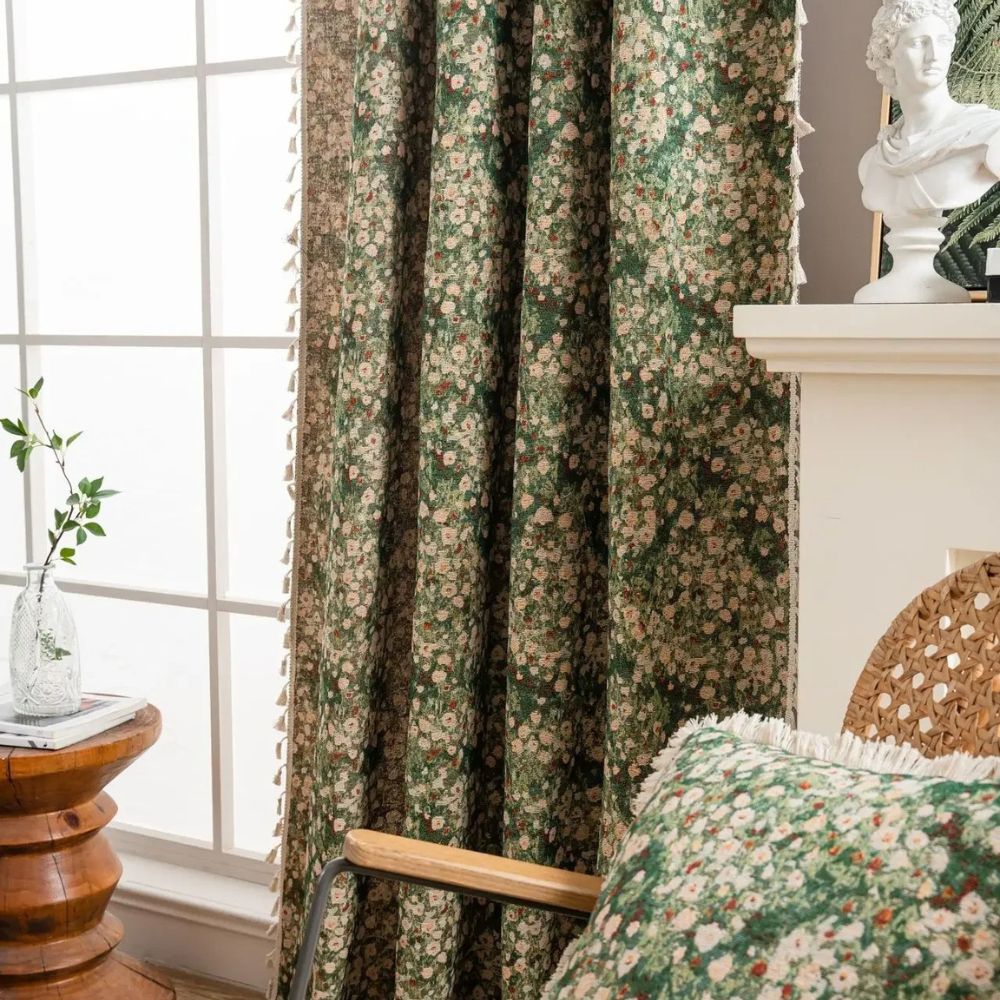 Noveau Ditsy Floral Tassel Curtain | Vintage French, Light-Softening