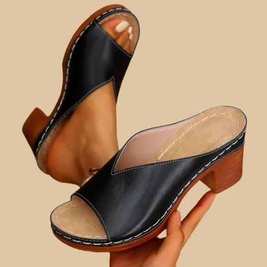 Mabel Women's Block Heel Sandals - fabric and finish detail
