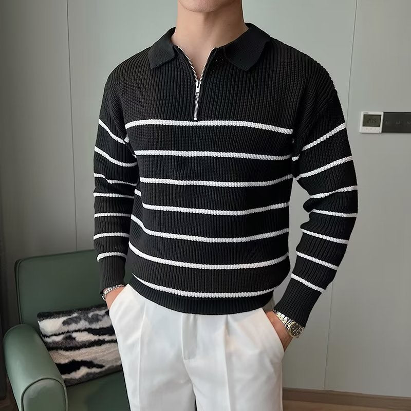 Ambrose Men's Striped Sweater - styled view