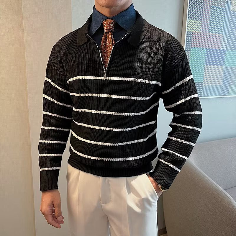 Ambrose Men's Striped Sweater - fabric and finish detail