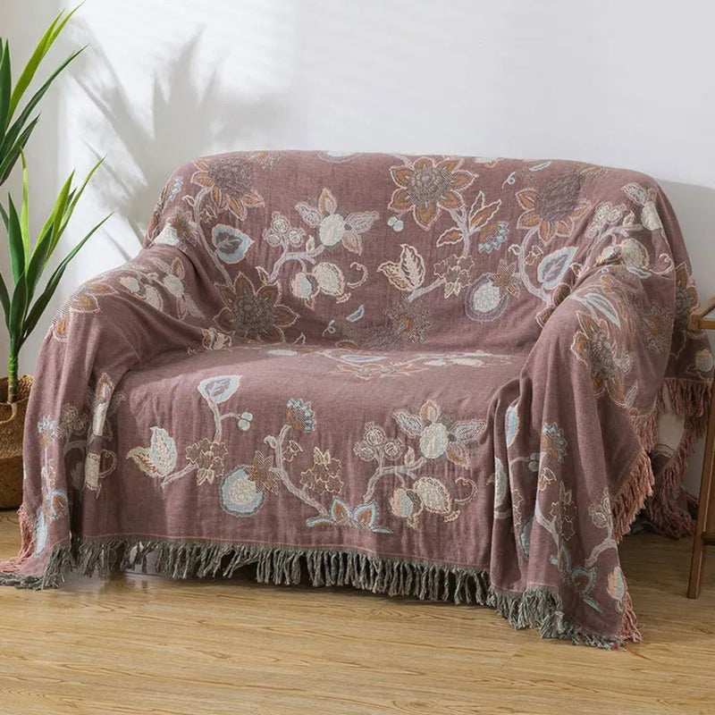 Orchid Trail Floral Cotton Tassel Bed Blanket | Cotton, Tassel Trim