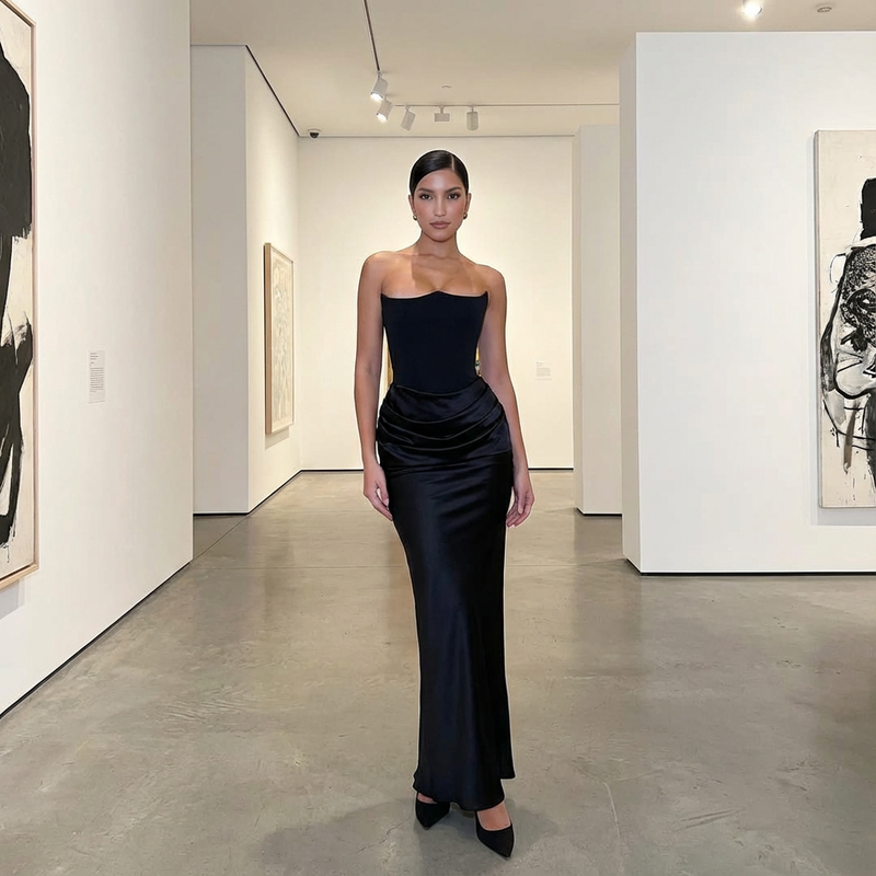 Vestido de Cóctel para Mujer Perry | Mezcla de Seda y Satén, Elegante Off Shoulder