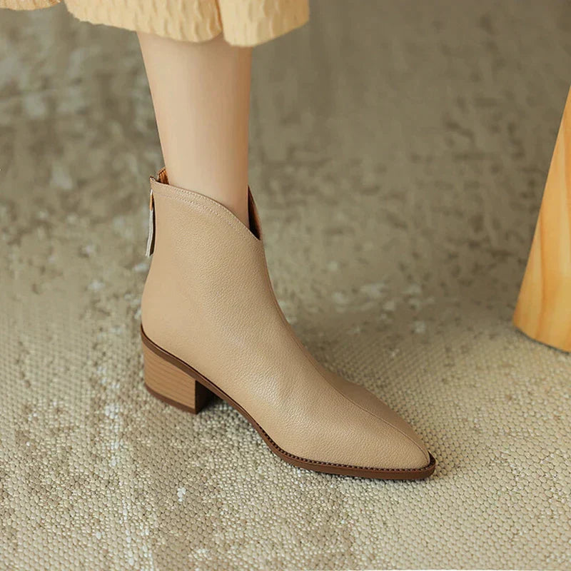 Dahlia Women's Block Heel Ankle Boots | Faux Leather, Pointed Toe