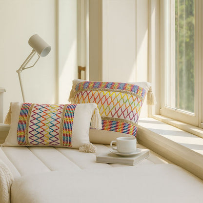 Rainbow Lattice Tassel Cushion Cover