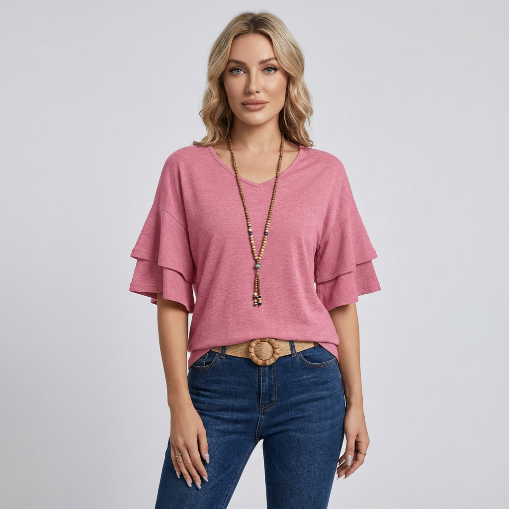 Blusa para Mujer Rina | Mangas con Volantes, Diseño de Escote en V