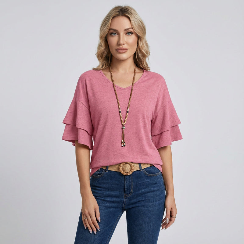 Blusa para Mujer Rina | Mangas con Volantes, Diseño de Escote en V