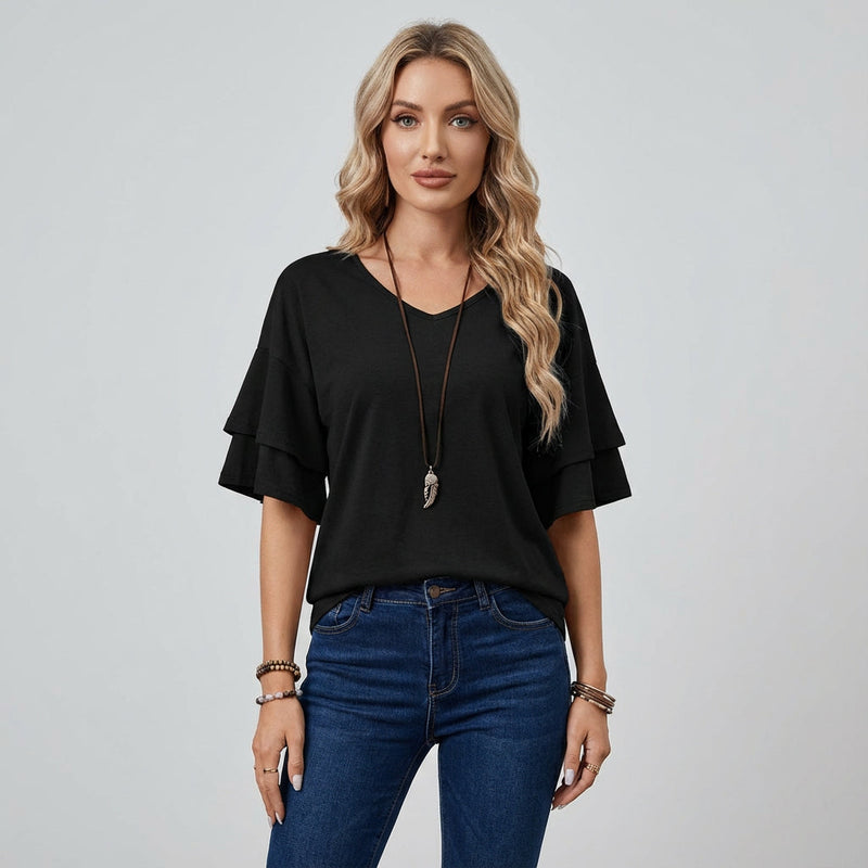 Blusa para Mujer Rina | Mangas con Volantes, Diseño de Escote en V