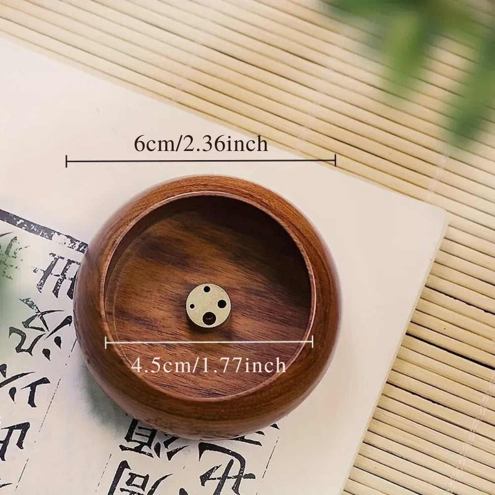 Solid Wood Incense Stick Holder with Brass Insert