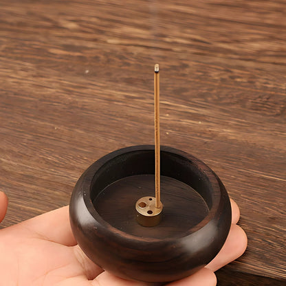 Solid Wood Incense Stick Holder with Brass Insert