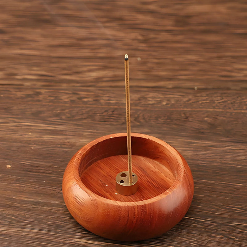 Solid Wood Incense Stick Holder with Brass Insert