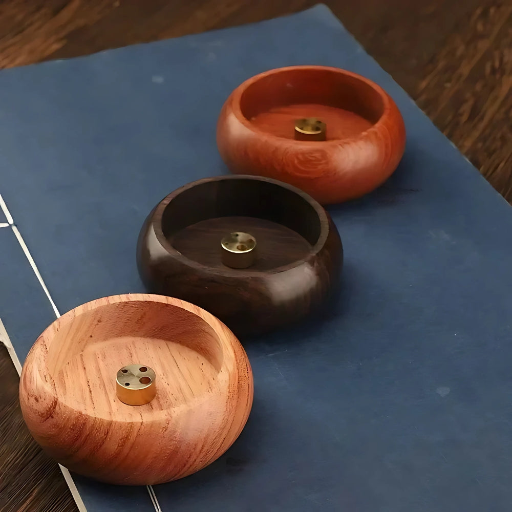 Solid Wood Incense Stick Holder with Brass Insert