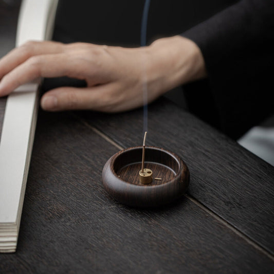 Solid Wood Incense Stick Holder with Brass Insert