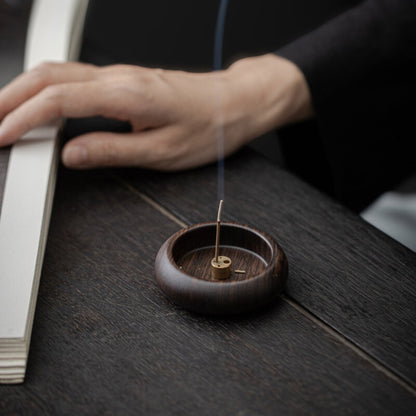 Solid Wood Incense Stick Holder with Brass Insert