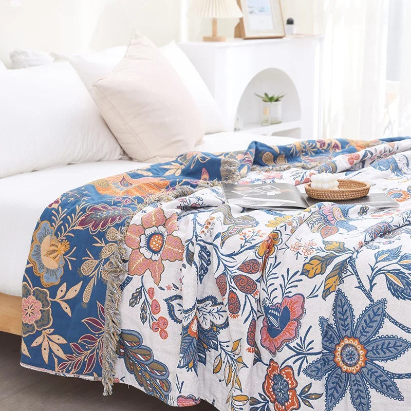 Reversible Floral Cotton Throw Blanket | Accent, All-Season