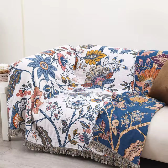Rustic Artistic Flora | Cotton Throw Blanket with Reversible Floral Design | Elegant Home Accent for All-Season Comfort 2