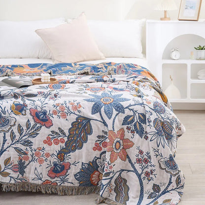 Rustic Artistic Flora | Cotton Throw Blanket with Reversible Floral Design | Elegant Home Accent for All-Season Comfort 7