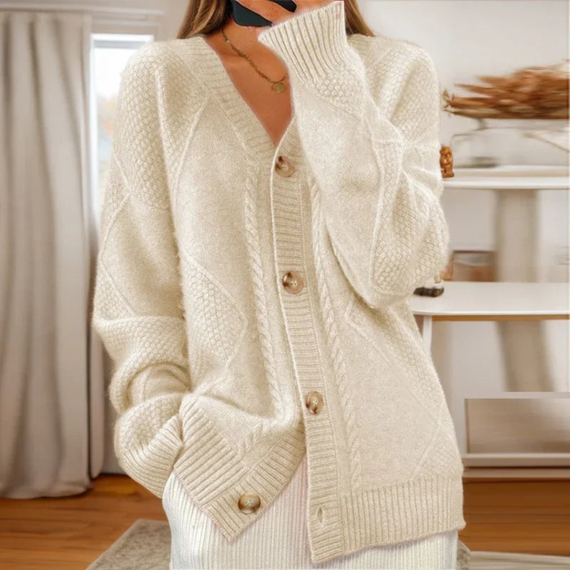 Fleur Women's Cable Knit Cardigan - front view