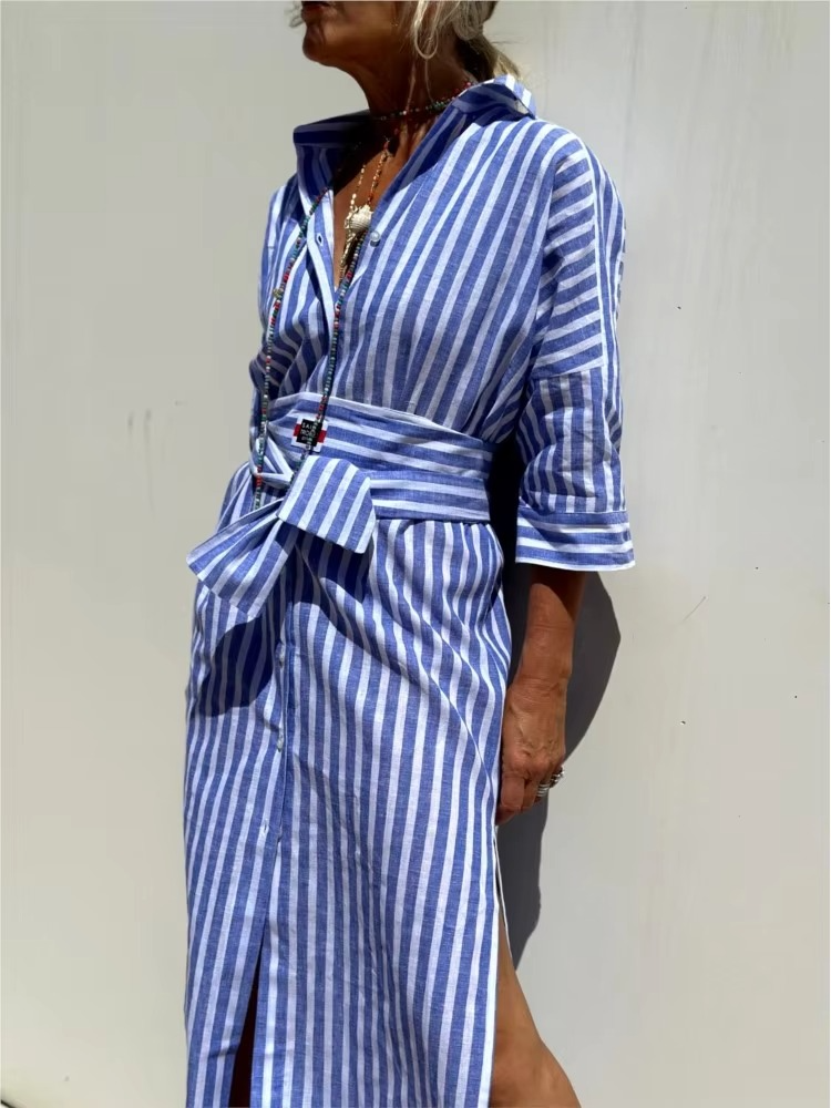 Vera Women's Striped Shirt Dress - fabric and finish detail