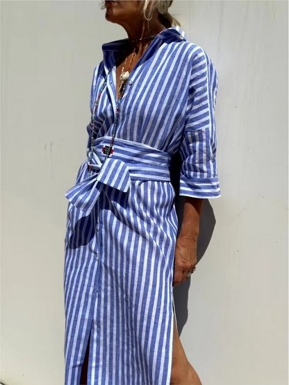 Vera Women's Striped Shirt Dress - fabric and finish detail