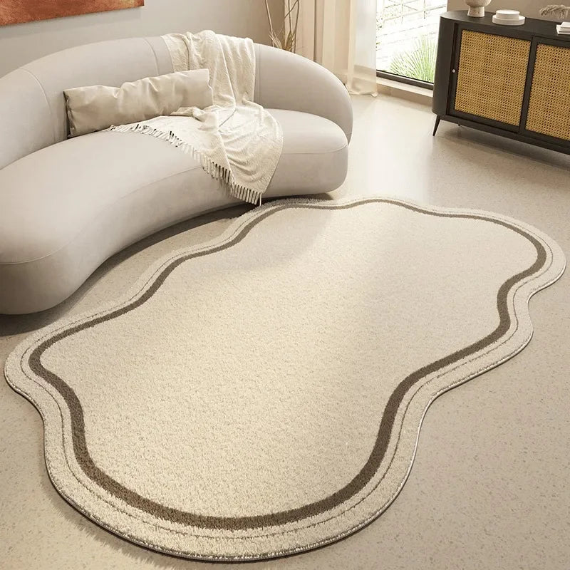Cream Irregular Shaped Rug | Minimalist Non-Slip, Soft Carpet